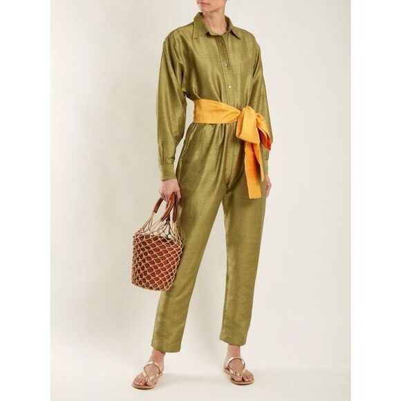 Rhode Resort Tara Jumpsuit Dress Silk Collared Neck Long Sleeves XS NWD 233435 - Picture 1 of 6